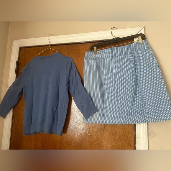 Talbots SET Cardigan Sweater Women LG Pima Cotton BLUE Button Up & Skirt SZ 8 - Picture 4 of 11